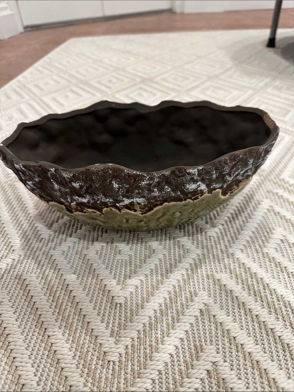 Green Brown and Blue Oval Planter or Decorative Ceramic Bowl